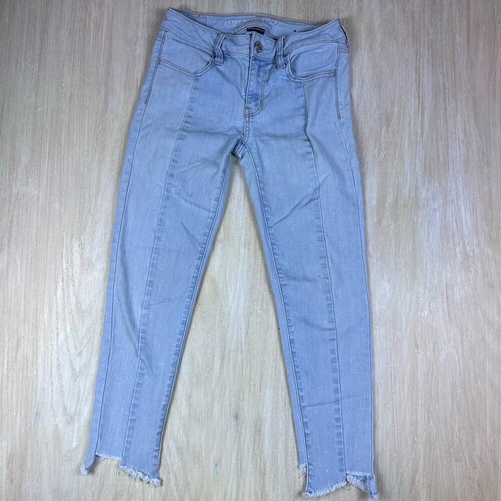 American Eagle Super Stretch Jegging Crop Skinny Mid Rise Fray Ankle Jeans 2